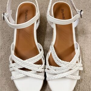 Style & Co. White Braided-Strap Ankle Strap Sandals